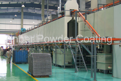 Vertical wash tunnel for powder coating line